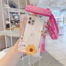 배달용품 스마트폰 방수파우치 터치스크린 밀봉 잠수 수영가방 장비 표류 스트레칭 조절가능 투명 라이더 포장, T16-더블버튼 해바라기 리틀베어크로스가능, C02-11발송 2개줄달림