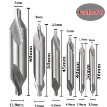 목공집진기 조합 금속 센터 드릴 비트 세트 양면 HSS 60도 Countersink 1mm 2mm 3mm 4mm, 02 6pcs Set