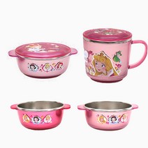 디즈니 프린세스 유아동 논슬립 스텐식기 4P 세트 대접 1개+공기2개+컵1개