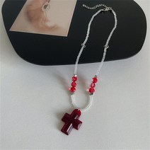 야구선수목걸이 야구목걸이 여성을 위한 빈티지 핸드 우븐 크로스 플라워 초커 목걸이 바로크 과장된 구슬, 07 8