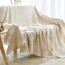 [Myshe]북유럽풍 베드러너 소파커버 덮개 담요 j611, 90 * 150cm + 화이트 헤링본