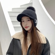 여성 겨울 니트 펜타그램 귀마개 방울 캡모자