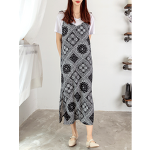 여성 페이즐리 뷔스티에 맥시 롱 원피스 여름 반다나 리본 여자 끈 나시 라운드넥 슬립