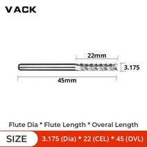 밀링공구 Vack 카바이드 텅스텐 옥수수 이빨 절단 3.17546mm 밀링 비트 끝, D3.175X22X45L