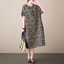 60대 엄마옷 중년 원피스 빅사이즈 오버핏 기하학 패턴 라운드넥 가오리핏