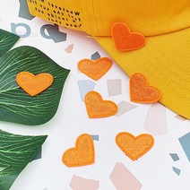 주황 하트 와펜 붙이기 옷에 붙이는 스티커 빈티지 옷 수선 패치 캠핑 열 아웃도어 접착 미니 가방 꾸미기 귀여운 작은 교복 접착식 의류 리폼 와팬 마크 20P