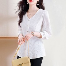 쉬폰블라우스 숙녀복 봄 가을 뱃살커버 브이넥 남방셔츠 긴팔 셔츠