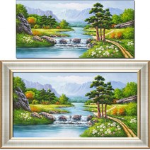 (진품) 진품 그린 그림 물 풍경화 산수화 그림 액자 풍수 부자되는 생기 유화 거실 배산임수 현관 부자되는그림 풍경액자, 16번액자