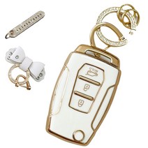 루루형제 스마트 쌍용 자동차 키홀더 키케이스 + 번호키링 + 가죽리본키링 트렁크, 크림화이트, AY-02