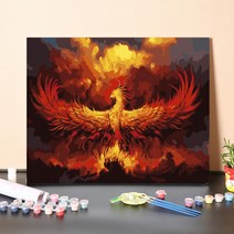 행운과 장수 건강복을 가져다주는 봉황 유화 그림그리기 DIY 명화 그림 색칠하기 캔버스 액자형, A