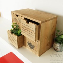 나무상자 소품 정리함 빈티지 4단 미니서랍 원목 선반 엔틱 우드박스, 단품