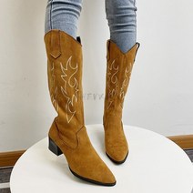 웨스턴 부츠 카우보이 코디 워커 여성 뾰족한 여성 신발 인쇄 미드 카프 겨울 청키 힐