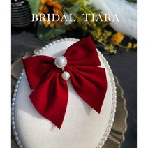 격투헤드기어 Bridal Toast Dress Headgear Vintage Burgundy Flannel Bow Hairpin Earrings Necklace Set, 01 headdress