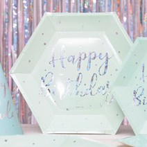 제이벌룬 파티 테이블 용품, 생일파티접시 트윙클민트 6입 25cm