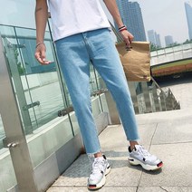 남성 청 바지 컷팅 데님팬츠 일자 진 긴 R0n 카코 면 통 데일리