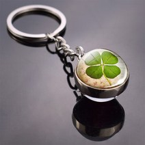클로버 키링 Shamrock 럭키 클로버스탈 볼 키 체인 네잎 펜던트 유리 카보 숑 쥬얼리 스피어 열쇠 고리 성 패트릭 데이 선물, [03] as show