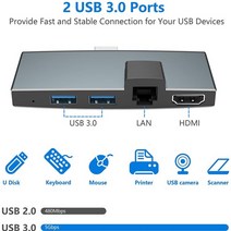 서피스독 서피스프로 USB허브 도킹스테이션 6 in 1 usb c 허브 서피스 프로호환, 회색