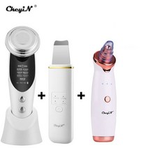 피부케어 레이저 클렌징 뷰티 클리너 맛사지 CkeyiN EMS LED 라이트 테라피 스킨 케어 BeautyMachine 스킨 스크러버 전기 리무버 나노 스프레이 페이스 스티머, 1-협력사, 화이트 세트 3Pcs