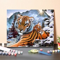 urkoteer DIY 세계 명화 그리기 세트 40 x 50 cm 피포페인팅 꽃 해바라기 풍경화/원목 액작, 호랑이-07-1099