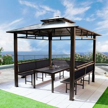 정자 정원 평상 야외 야외정자 옥상, 업그레이드 모델 2.5x2.5미터 파빌리온 + 좌석 3
