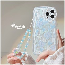 아이폰 전기종 블루꽃 물결 웨이브 스트랩케이스