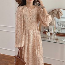 시그널러브 메이디 셔링 벌룬소매 플라워 롱 원피스 2color