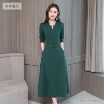 가을신상 긴소매 원피스 슬림롱원피스 허리 절개 미디