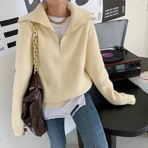 반집업 니트 하프 집업 여성 풀오버 스웨터 겨울 터틀넥 지퍼