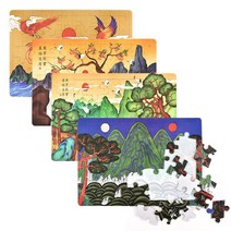 [진격의거인퍼즐] 치매예방 어르신용 민화퍼즐 세트 A4 35피스 효도선물 전통화 한국화, 산수화세트