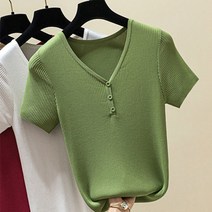슈팅스타 / 브이넥 골지 단추 슬림핏 반팔티셔츠2