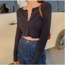 여성 크롭 가디건 단추 티셔츠 볼레로 소매스타일 슬림핏 긴팔 니트티