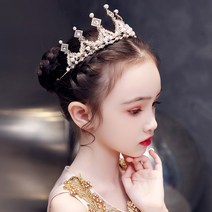 영국왕관 영국 다음 도로 어린이 왕관 티아라 공주 소녀 황금 친구 생일 파티 헤어 액세서리, [06] 6-골든크라운 3~7세_스트링조명_라피아