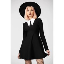 고딕 블랙 앤 화이트 칼라 원피스