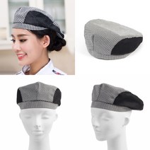 고급 메쉬 주방 셰프 모자 요리사 조리 위생모 카페 주방모 제빵사 레스토랑 서빙모자, 베레모타입(체크블랙)