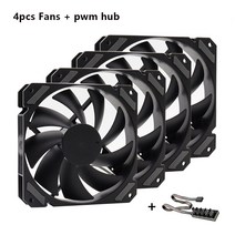 Wovibo 120mm 팬 블랙 PWM 4PIN 12V DC 케이스 CPU 쿨러 워터 냉각 컴퓨터 섀시 조용한 높은 공기 볼륨 Ven, 05 4 Fans with Hub