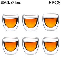 고급막걸리80ML 2-12PCS 이중 벽 유리 쿵푸 차 컵 투명 커피 우유 물 낯 짝 높은 붕 규 산 Drinkware 세트, 04 80ML 6PCS