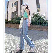 와이드 데님 팬츠 여성 여름 얇은 하이 허리 디자인 감각 하이 스트리트 인스타일 슬림해 보이는 루즈한 스트레이트 팬츠