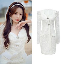 하이퀄리티 수입 레이스 원피스 보석 단추 아나운서 연예인 착용 피로연 2부 키작녀 44 사이즈 보세 프리오더 ootd 강민경 소개팅 예복 봄 여름 가을 자켓