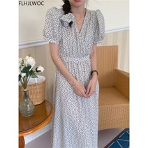 여름 원피스 하객 여성 룩 세련된 의류 디자인 짧은 소매 V 목 레이디 꽃 인쇄 레이스 업 귀여운 레트로 빈티지 긴 드레스