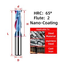 텅스텐 스틸 엔드 밀 CNC 카바이드 2/4 플루트 나노 코팅 선반 드릴링 및 밀링 절삭 공구 HRC45/55/65, 61.d6xD6x15x50L - HRC65 2F