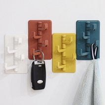 4단 회전 벽걸이 후크 마스크고리 벽부착 걸이 접착식 현관 열쇠 차키 고리, 레드