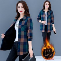 봄 가을 겨울에 두꺼운 격자 무늬 셔츠 여성 착용 조커 큰 느슨한 따뜻한 긴 소매 코트 추가