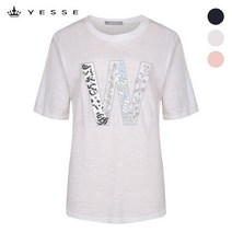 예쎄 W 스팽글 진주 장식 반팔 티셔츠 YT05TS08M