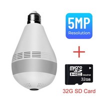 360카메라 360도 VR CCTV 3D 촬영 5MP 360 도 E27 전구 카메라 1080P 양방향 오디오 무선 파노라마 IP 홈 보안 보호 어안 카메라, 5MP add 32G Card_EU 플러그