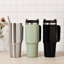 1+1 이중 진공 스텐 파스텔 텀블러+뚜껑+전용빨대 세트 900ml 2p, 아보카도그린+스텐실버