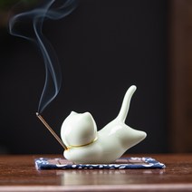도자기 고양이인센스홀더 향꽂이 향피우기, 청