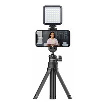 울란지 MT-34 브이로그 3세대 셀카봉 6단 삼각대 + W49 고급 LED 촬영 카메라 조명 블랙 세트 콜드슈 연결
