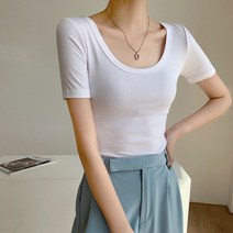 슬림핏 데일리 골지 레이어드 반팔 티셔츠 이너티 코디룩 캐주얼 U넥라인 기본티 스퀘어넥 무지티 16컬러