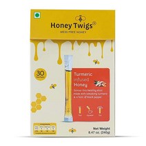 Honey Twigs Honey Sticks - 면역력을 지원하는 강황 주입 꿀 1인용 꿀 빨대 30개 - 팩당 240g(8온스) (스틱 당 8g) 녹차 따뜻한 우유에 완벽한 추가 100％ 천연 순수함 지저분함 없음, Turmeric