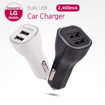 for LG모바일 차량용 2400mA 듀얼USB 충전기, 화이트